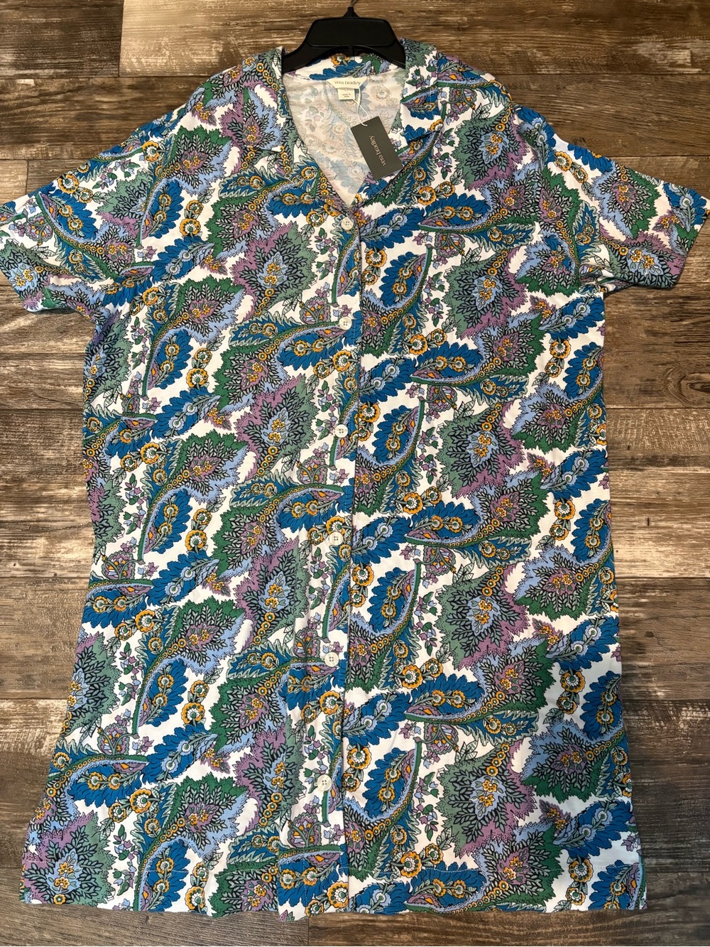 Vera Bradley Flowers & Feathers Cool  Button-Down Night Dress
